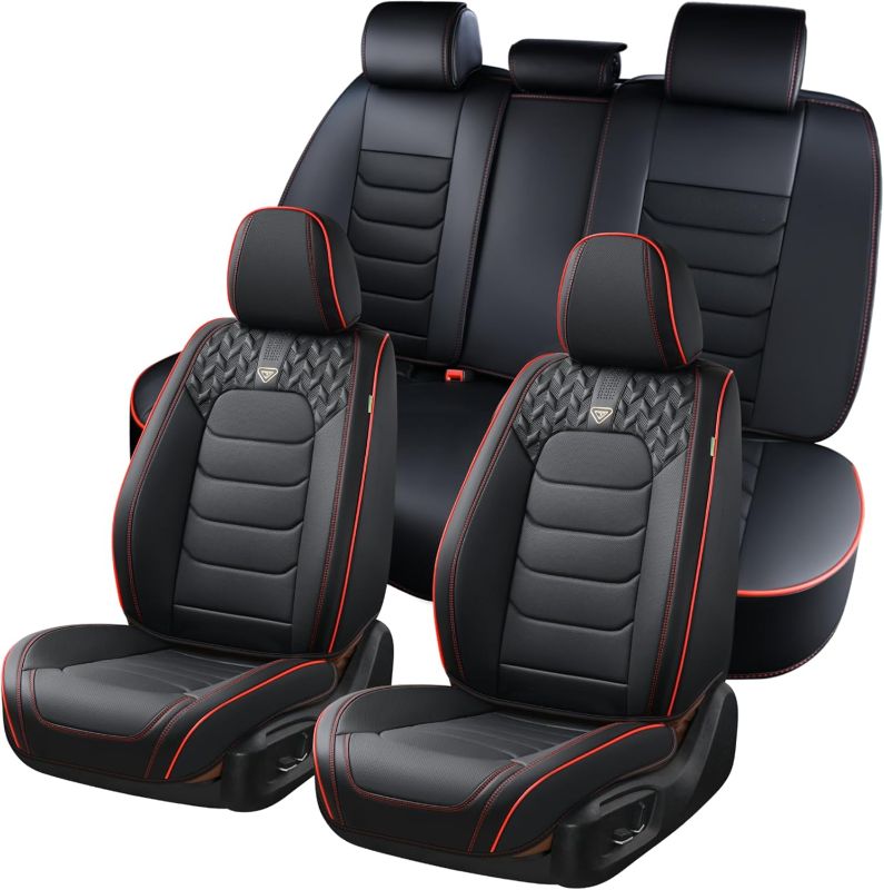 Photo 1 of FLORICH Seat Covers Full Set,Leather Seat Covers, Front and Rear Seats Cover 5 Seats, Waterproof Car Seat Cushion Protector Accessories for Sedan SUV Pick-up Truck(Black&Red line, Full Set)