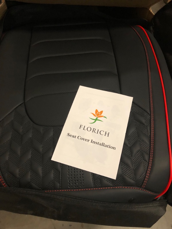 Photo 1 of FLORICH Seat Covers Full Set,Leather Seat Covers, Front and Rear Seats Cover 5 Seats, Waterproof Car Seat Cushion Protector Accessories for Sedan SUV Pick-up Truck(Black&Red line, Full Set)