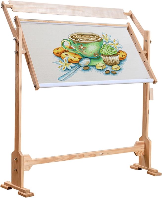 Photo 1 of Awolsrgiop DIY Rotating Wood Cross Stitch Embroidery Tapestry Frame Floor Stand Hand Craft, Rotated Adjustable Embroidery Frame Stand for Art Craft Sewing Cross Stitch Needlework