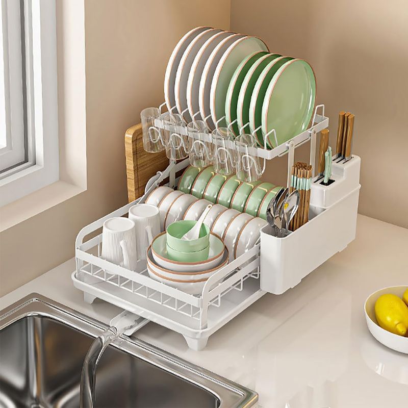 Photo 1 of Dish Drying Rack, Two-Tier Dish Racks for Kitchen Counter with Cups Holder, Utensil Holder, Space-Saving Dish Drainer White