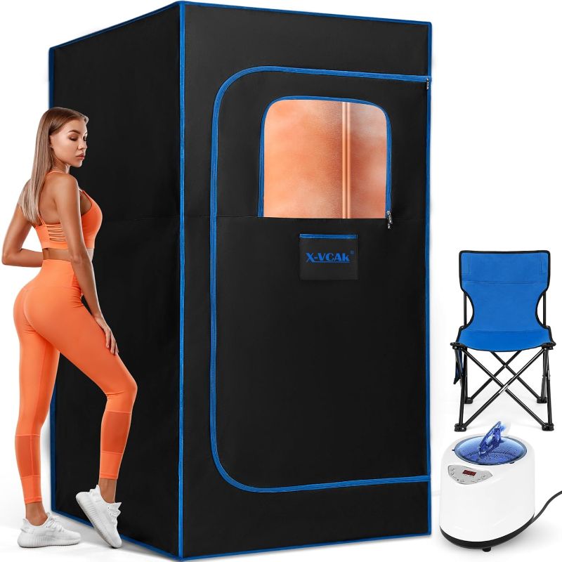 Photo 1 of Portable Sauna Box, Steam Sauna Tent for Home with Steamer, Remote Control, Folding Chair, 9 Levels, 2.6’ x 2.6’ x 5.9’