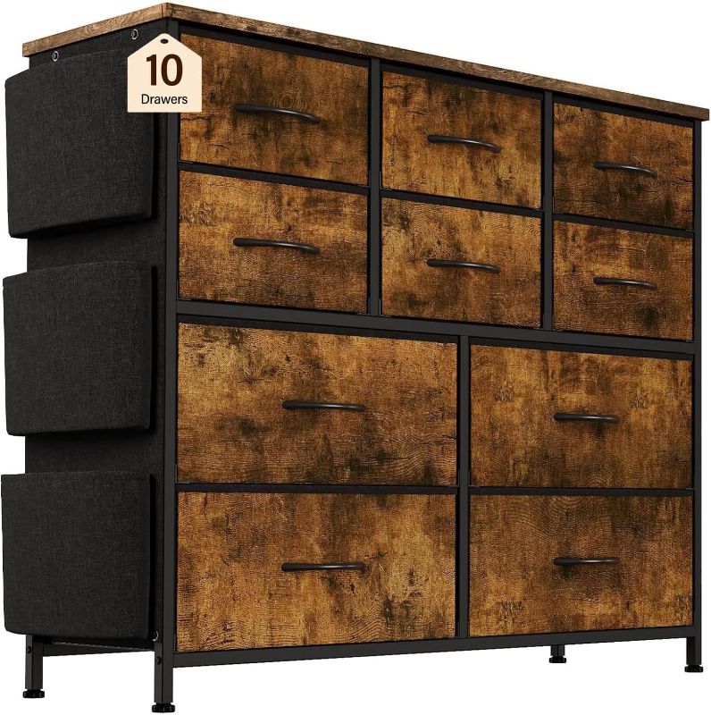 Photo 1 of Dresser for Bedroom,Cloth Storage Tower with 10 Drawers,TV Stand,10 Drawers Dresser,Chest of Drawers with Fabric Bins,Steel Frame,Wood Top for Bedroom, Kids Room,Closet,Entryway