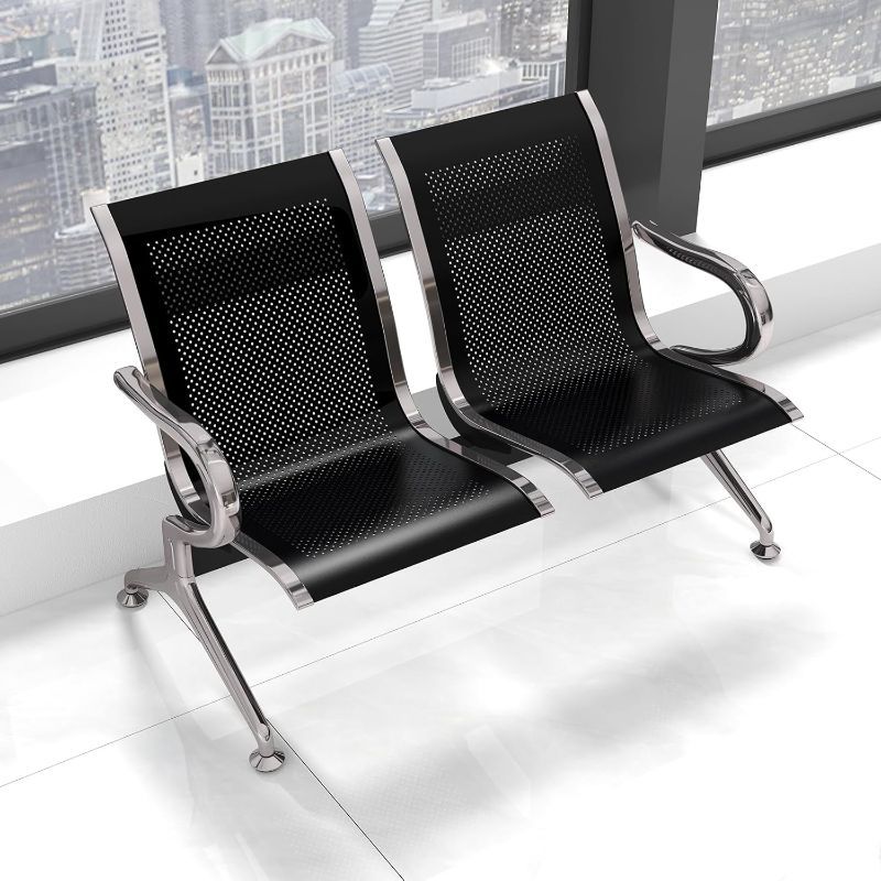 Photo 1 of Waiting Room Chairs - Office Lobby Chairs, 2 Seat Reception Area Furniture, Waiting Room Bench with Ergonomic Backrest for Salon Airport Hospital Waiting Area, Black