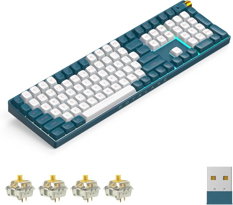 Photo 1 of R108 Wireless Mechanical Keyboard, Gateron G Pro 3.0 Yellow Switch, Hot Swappable Wired/Bluetooth/2.4G Wireless Keyboard with RGB Light for Windows & Mac, PBT Keycaps, Whale Blue