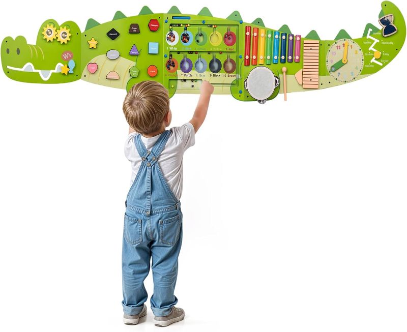 Photo 1 of *Similar to Picture*Weihnacht Crocodile Wall Busy Board Panels,11-in-1 Montessori Sensory Toys, Toddler Learning Activity Center,Montessori Philosophy Sensory, Educational Toys, Conducive to All-Round Development