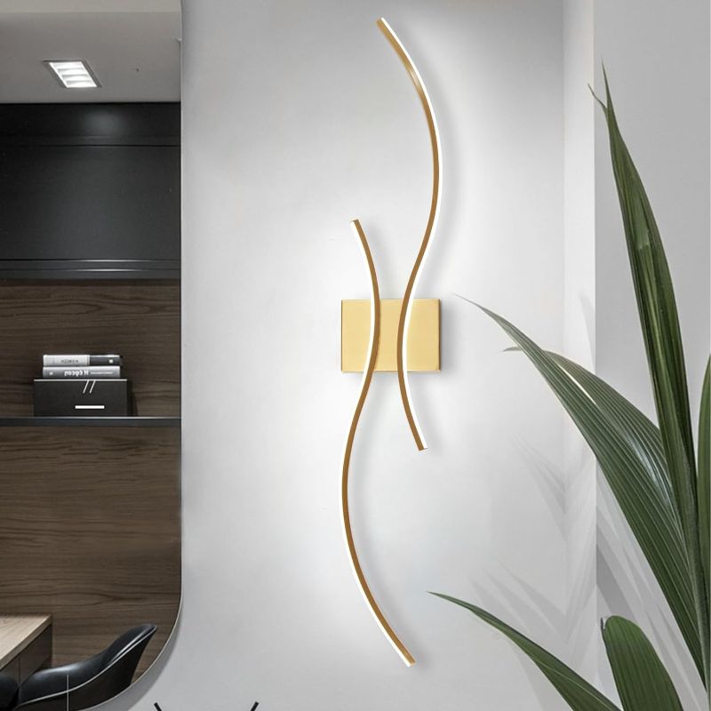 Photo 1 of CANEOE Modern Wall Sconce, 39Inch Gold LED Wall Light Fixtures,6000K Bathroom Vanity Light Fixtures Over Mirror Indoor Bedroom Wall Lamps for Living Room Hallway Sconces Lighting