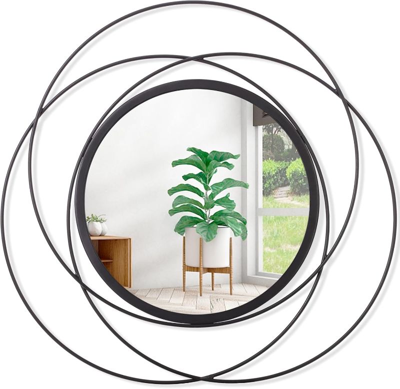Photo 1 of Black Circle Mirror Wall Decorative Metal Wall Mirror, Art Small Round Wall Home Mirror, Decor Living Room Bedroom Bathroom Entryway 12"