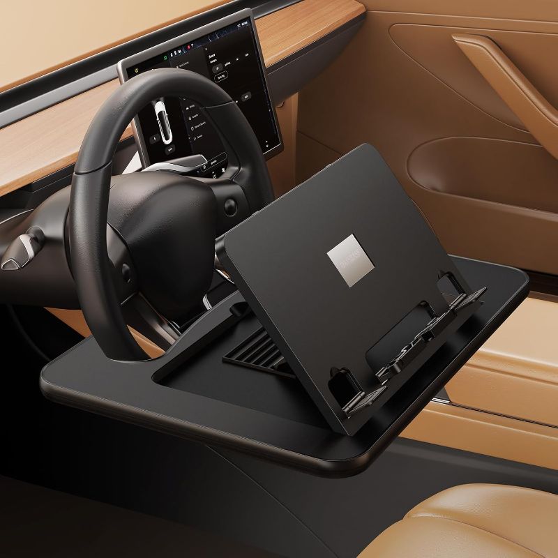 Photo 1 of Angle Adjustable Car Steering Wheel Desk,3 in 1 Car Steering Wheel Tray,Car Laptop Mount | Car Reading Stand | Car Food Tray with Drinks Holder, Multipurpose Travel Car Accessories