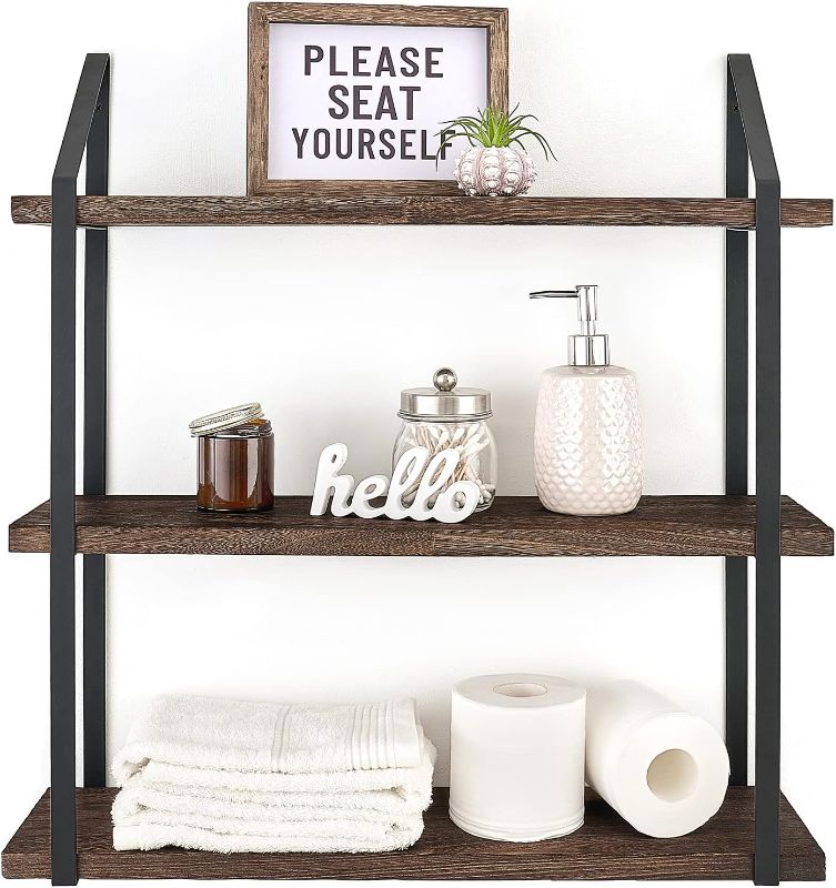 Photo 1 of Mkono Floating Wall Shelf 3 Tier 23.5 Inch Rustic Wood Hanging Book Shelf Bathroom Mounted Shelving Storage Display Shelves for Living Room Bedroom Kitchen Office