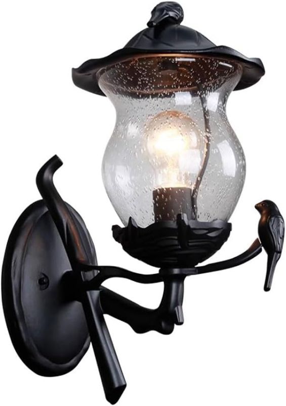 Photo 1 of Outdoor Wall Light, Bird Cage Style Black Lighting Fixture with Transparent Seed-Crystal Glass for Outdoor Yard Porch Entrance Garage Home Decoration