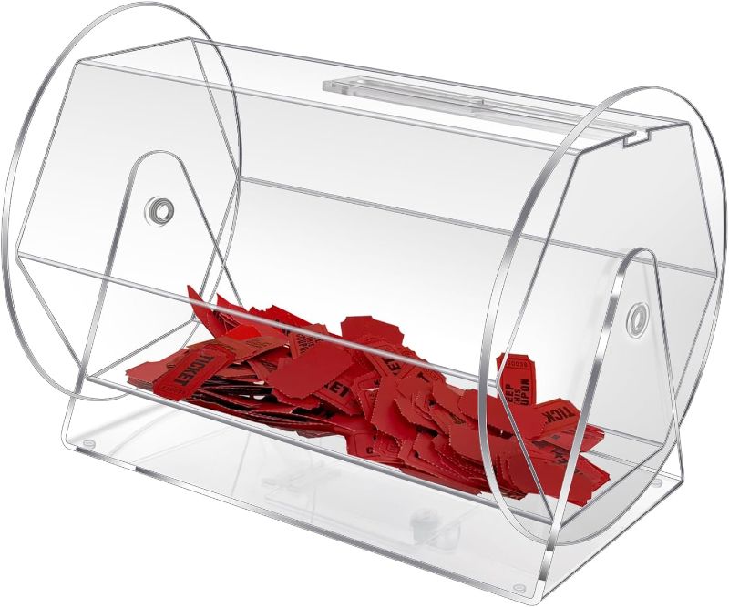 Photo 1 of Acrylic Raffle Drum, Clear Raffle Ticket Spinner Cage Large Capacity Holds 5000 Tickets, Transparent Raffle Ticket Box for Lottery Games, Bingo, Raffle Balls