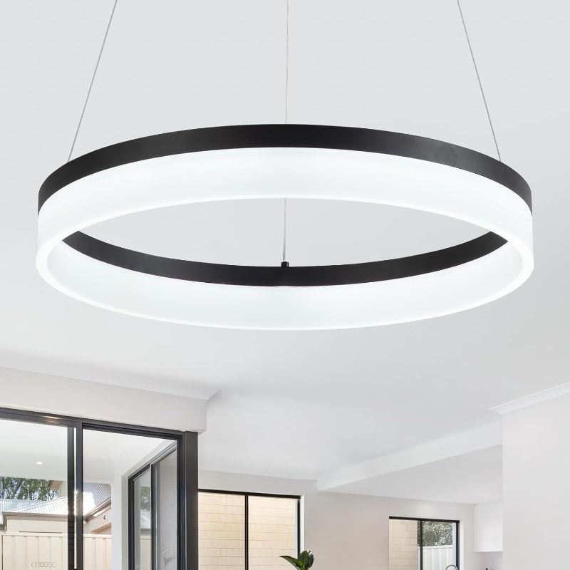 Photo 1 of Buccleuch Black LED Chandelier, Dimmable Round Chandelier for Dining Room Light Fixture Over Table, 19.7 inch Modern Pendant Light for Kitchen Island, Height Adjustable Acrylic Ceiling Light