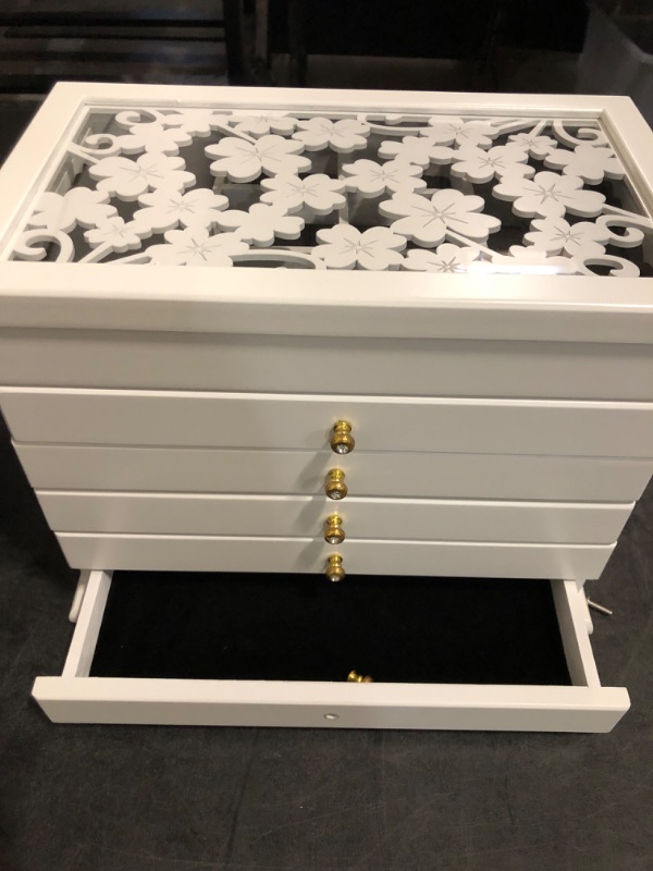 Photo 1 of 6-Layer White Jewelry Box, Exquisitely Lucky Four Leaf Clover Wooden Jewelry Box Organizer Jewelry Storage Organizer Great Ideal for Earring, Ring, Necklace, Bracelets
