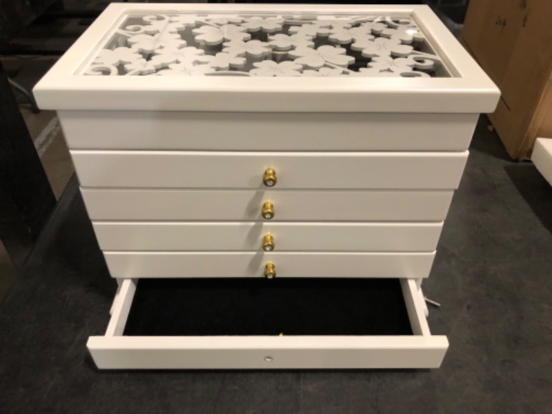 Photo 1 of 6-Layer White Jewelry Box, Exquisitely Lucky Four Leaf Clover Wooden Jewelry Box Organizer Jewelry Storage Organizer Great Ideal for Earring, Ring, Necklace, Bracelets