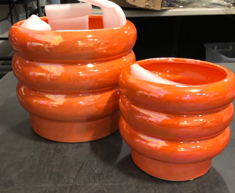 Photo 1 of 5.7 Inch +4.1 inch 2 pcs Ceramic Plant Pots for Indoor Plants, Rainbow Pearl Glaze Planter with Planters for Plants with Drainage Hole, Orchid Pots, Succulent Pot, Flower Pot (Orange)