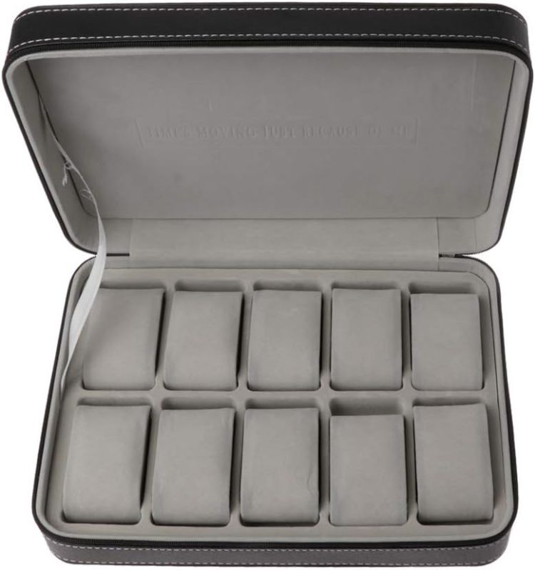 Photo 1 of 10 Slot Leather Watch Box Portable Watch For Case Display Soft Liner Zipper Bag Trips Jewelry Watches Holder