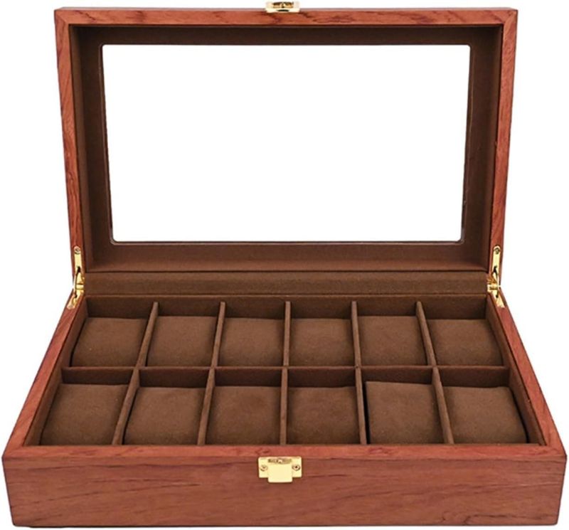 Photo 1 of Watch Box, 12 Slots With Drawer Watch Display Box, Watch Box With Glass Cover, Watch Storage Watch Stand, Unisex(Red)