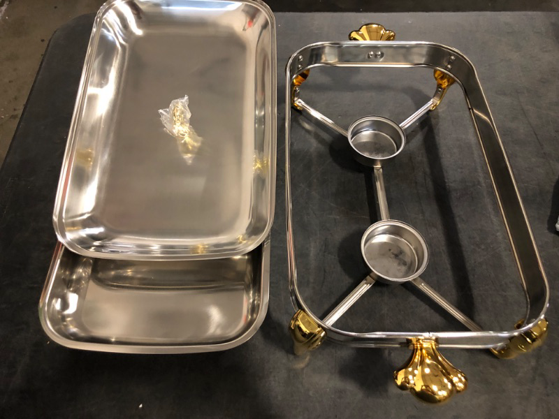 Photo 1 of 2.9L Hot Pot Buffet Set Server, Stainless Steel Hot Pot Oven, Safety Glass Rectangular Food Warmer for Party/Gathering/Wedding (Silver Gold) (Silver Gold)