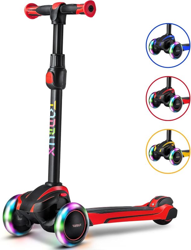 Photo 1 of TONBUX Kids Scooter for Age 3-12, Toddler Scooter with 4 Adjustable Heights, Light Up 3-Wheels Scooter, Shock Absorption Design, Lean to Steer, Balance Training Scooter for Kids