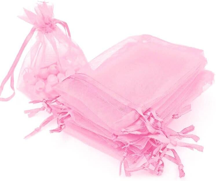 Photo 1 of 100/200PCS Organza Gift Candy Sheer Bags Mesh Jewelry Pouches Drawstring Bulk for Wedding Party Favors Christmas (3" X 4"(100PCS), Pink)