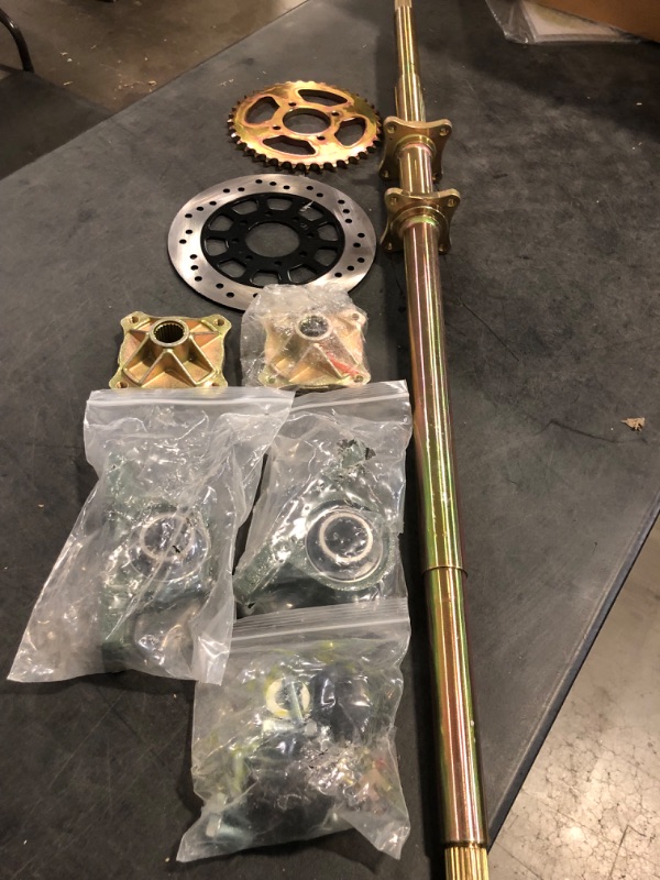 Photo 1 of 44" Go Kart Axle Kit with Chain Sprocket Brake Disc Pillow Block Wheel Hub for ATV Quad Golf Cart