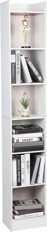 Photo 1 of 70.9 Inch Tall Narrow Bookcase,Floor Standing Storage Cabinet,Corner Bookshelf with Storage,6 Tier Cube Display Shelves,Tall Narrow Bookcase Display Bookshelf for Home Office White