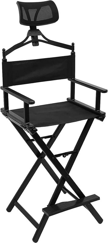 Photo 1 of Aluminum Makeup Artist Chair - 31 Tall Portable Folding Directors Chair with Head Rest for Studio, Salon, and Camping Use - Professional Design for Adults