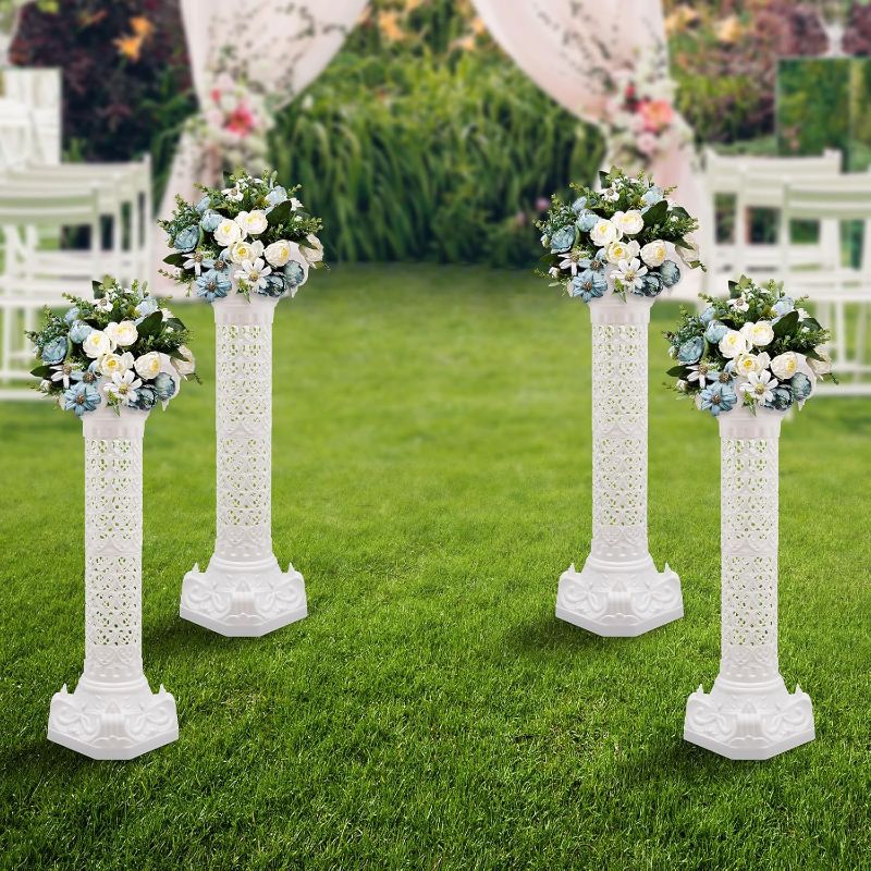 Photo 1 of Wedding Roman Column - 4 PCS Landscaping Pillar, Artistic Flower Pot Holder, Plastic Greek Column for Event Party Decor (27 * 27 * 88cm)