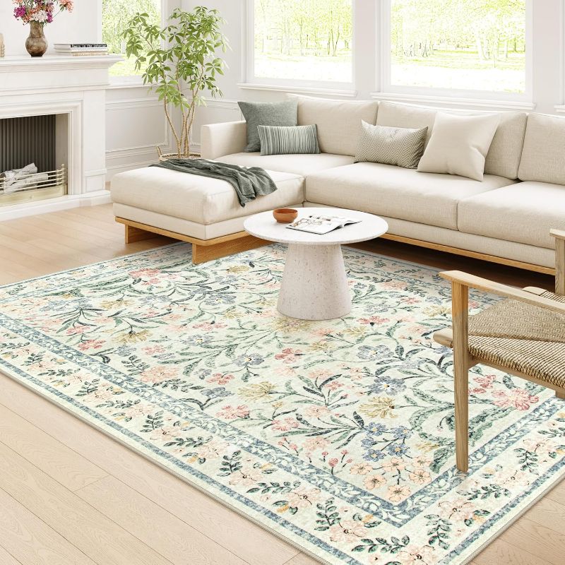 Photo 1 of Wonnitar Large Washable 8x10 Rug, Boho Living Room Rug 8 x 10, Soft Floral Carpet for Bedroom Non Slip, Indoor Soft Beige Carpets for Dining Room Apartment Office