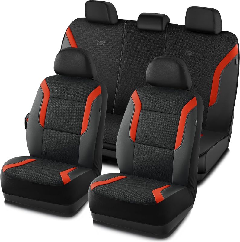 Photo 1 of Skechers Memory Foam Car Seat Covers, Air Cool Mesh Thick Seat Covers, Slip-ins Car Seat Full Sets, Airbag Compatible, Automotive Comfort Protection for Most Cars,Vans,Trucks, SUVs,Orange