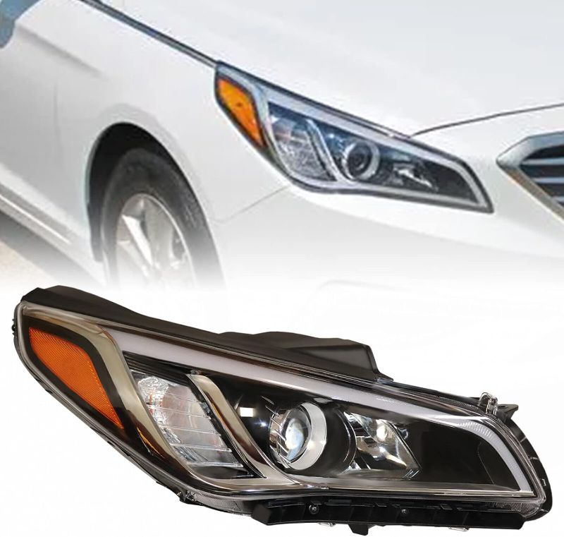 Photo 1 of For 2015 2016 2017 Hyundai Sonata Right Side Headlight Halogen Headlamp Replacement Right Passenger Side Chrome Housing Clear Lens