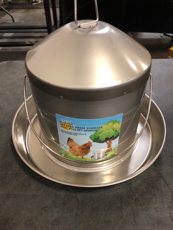 Photo 1 of Automatic Chicken Waterer 8L/2.1Gal, 304 Food Grade Stainless Steel Heavy Duty Reliable Long-Lasting Poultry Waterer with Handle, High Strength Structure 0.035 Inch Metal Thickness, No Assemble