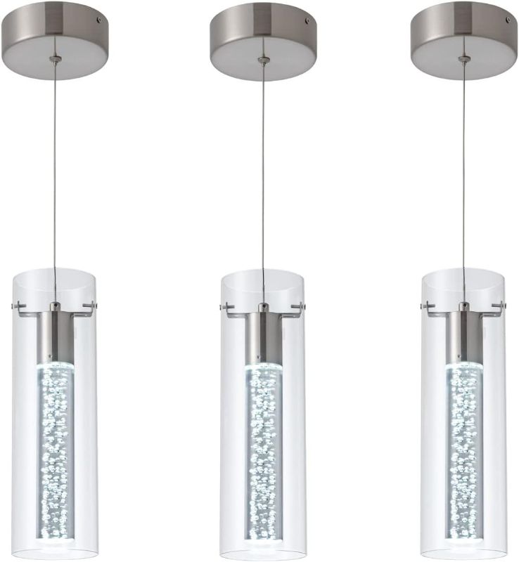 Photo 1 of 3-Pack Modern Pendant Lighting Satin Nickel,24W Light Chandelier with LED Bulb, Updated Housing and Bubble Kitchen Light for Kitchen,Dining Room,Living Room,Corridor and Restaurant, 6000K