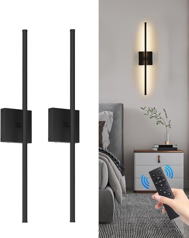 Photo 1 of Battery Operated Wall Sconces Set of 2, Dimmable Battery Wall Sconce with Remote Control,3000K-6500K LED Wireless Wall Light for Bedroom,Living Room, 26.6 Inch, Black(2 Pack)