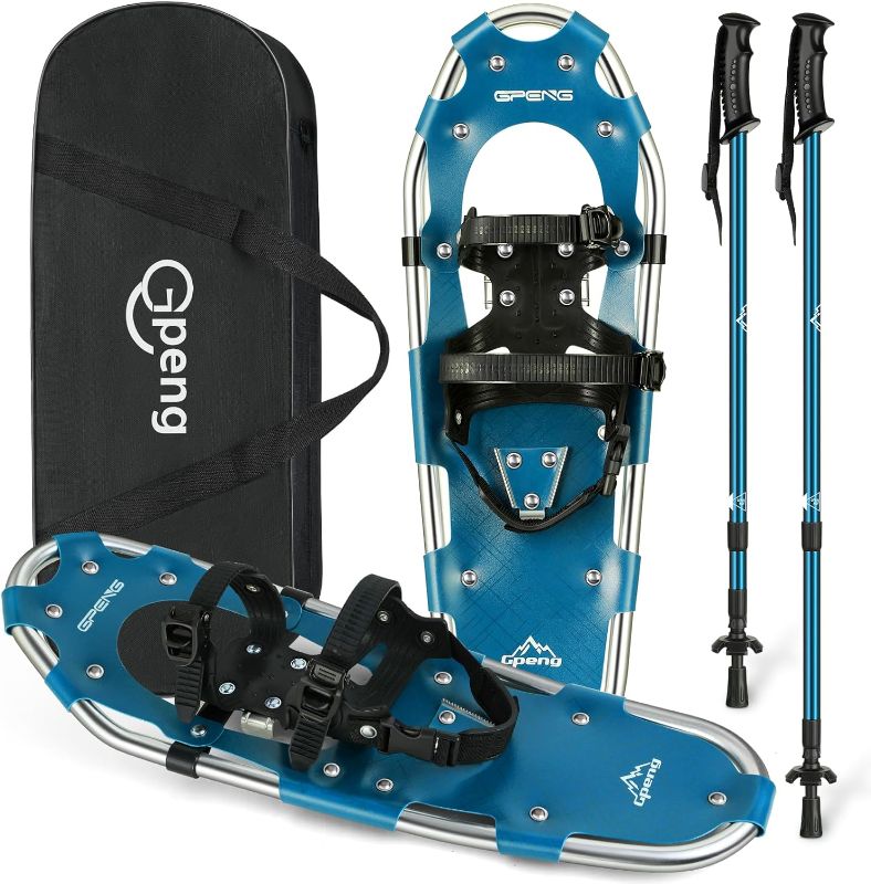 Photo 1 of Gpeng Snowshoes for Men Women Youth Kids, Light Weight Aluminum Snow Shoes with Trekking Poles, Crampon Protector and Carrying Tote Bag(ORANGE)