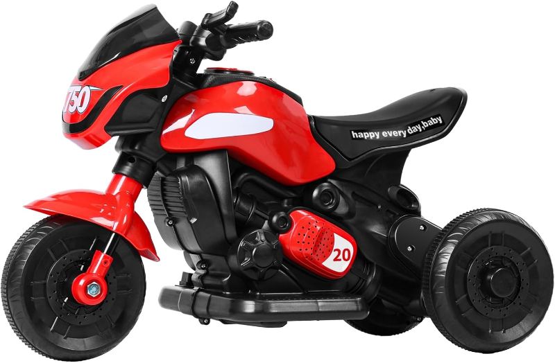 Photo 1 of Ride On Car Toy, Kids Electric Tricycle, 3-Wheel Battery Powered Motorcycle for Kids, 1-6 Years Old, Forward Reverse Functions, Front Headlight, Red US