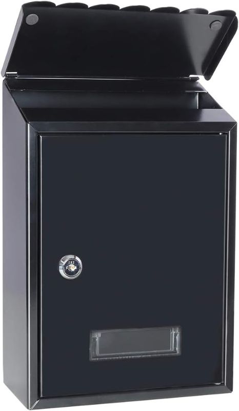 Photo 1 of Wall Mounted Mailboxes with Key Lock, Outdoor Key Locking Mail Box with Transparent Cover, 12 1/5" x 8 2/5" x 3 1/3" (Black)