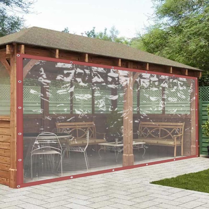 Photo 1 of Xuthusman Mult-Size Commercial Durable Rainproof PVC Clear Awning Canopy Curtain Enclosure Patio Roll up Enclosure W/Brown Edge and Grommets 0.5mm Thick (8 * 10FT /2.5 * 3m)BLACK