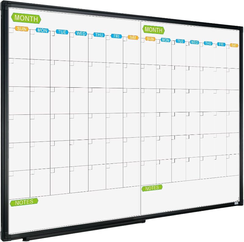 Photo 1 of JILoffice Magnetic Dry Erase Calendar Whiteboard, 2 Month White Board Planner 36 X 24 Inch, Black Aluminum Frame Wall Mounted Board for Office Home and School
