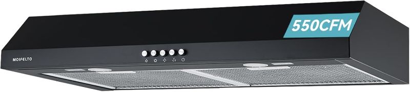 Photo 1 of 30 Inch Range Hood Under Cabinet Convertible Ducted/Ductless - 550CFM 3-Speed Black Kitchen Vent Hood with Touch Control, 2 LED Lights, 6-Layer Stainless Steel Grease Filters & Charcoal Filter