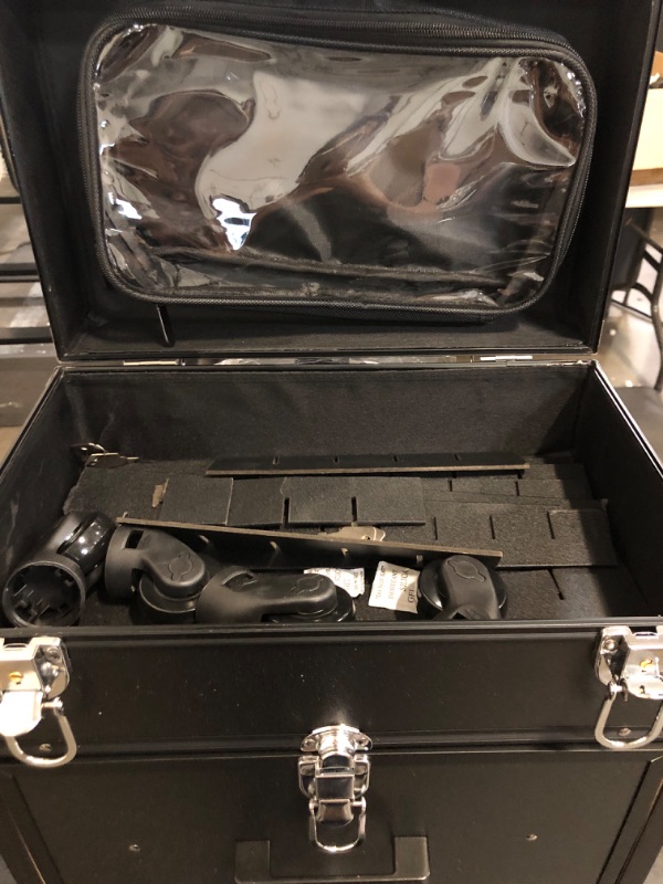 Photo 1 of Makeup Train Case,Rolling Beauty Salon Luggage Hairdressing Trolley Travel Organizer Tool Box Cosmetic Luggage for Professional Hairdressers, Nail Technicians, Beauticians (Black Small)