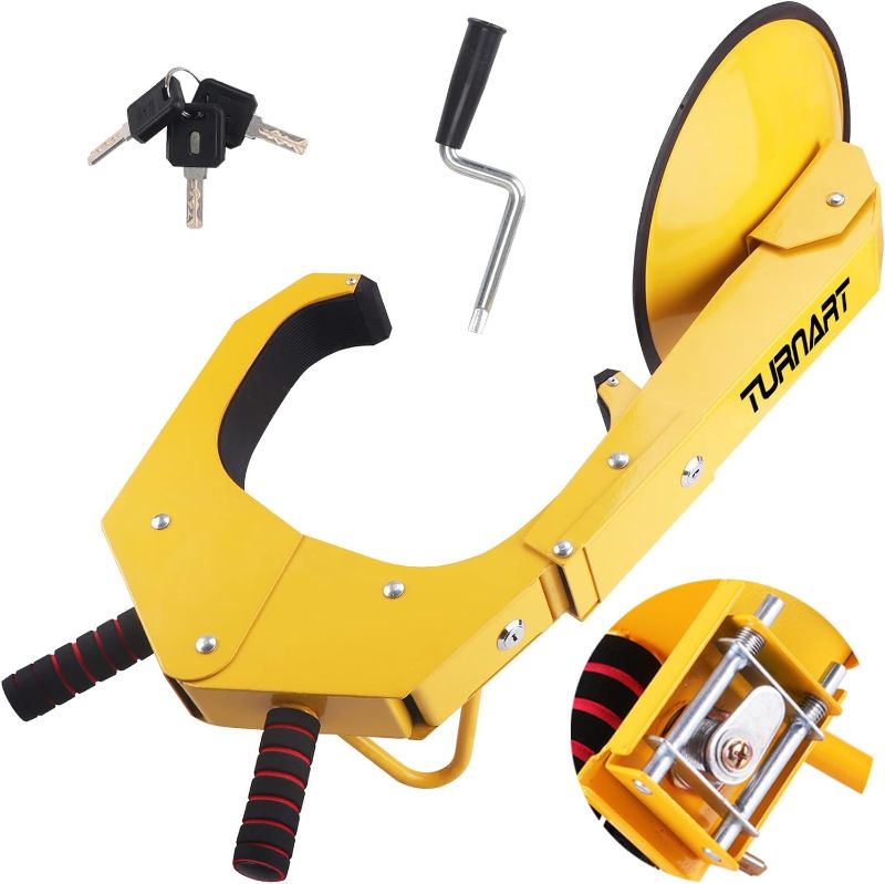 Photo 1 of TURNART Universal Wheel Lock Anti Theft for Cars SUV Camper Trailer, 3 Keys, 1 Crank, Yellow