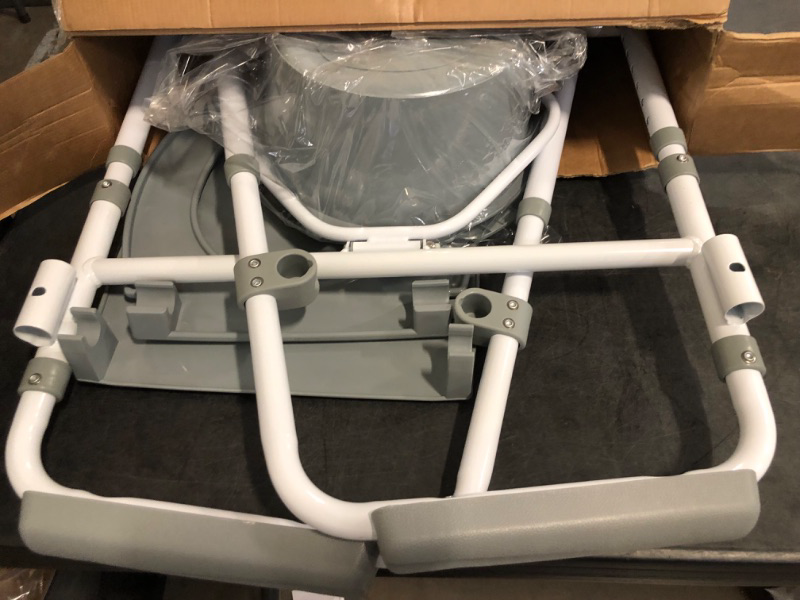 Photo 1 of 3-in-1 Bedside Commode Chair – Steel Folding Frame, 7.5 QT Bucket, 350 lb Weight Capacity, Clip-On Toilet Seat, Bathroom Safety Aid for Seniors, Tool-Free Assembly – Gray