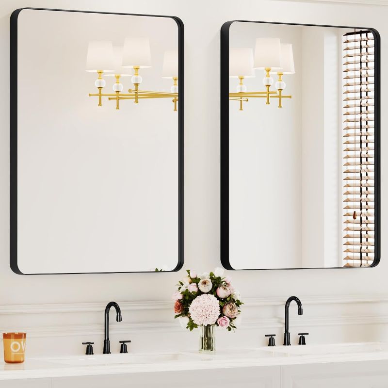 Photo 1 of Bathroom Mirrors for Over Sink,2Pcs 24x36Inch Vanity Mirrors for Wall,Black Metal Frame Rectangle Mirrors for Bathroom Vertically Restroom,Hangs Horizontally or Farmhouse