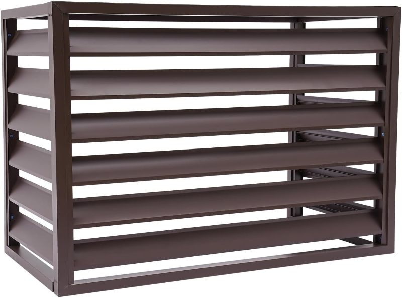 Photo 1 of *Missing Screws** Air Conditioner Fence - Outdoor Privacy Metal Cover for AC Units, Louvered Space Divider, Top Equipment Cover (Coffee2)