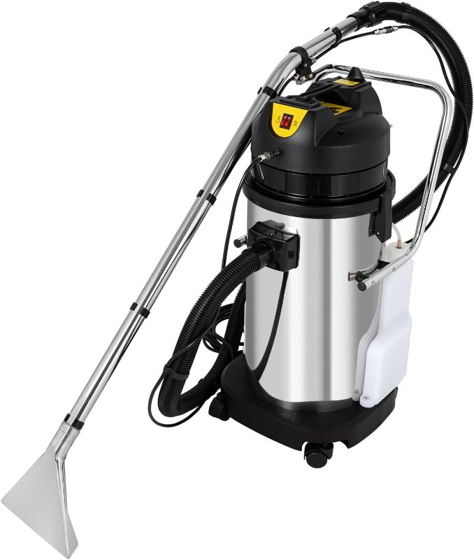 Photo 1 of Carpet Cleaner, 110V 40L Commercial Upholstery Cleaner Machine 3 in 1 Portable Wet Dry Sofa Curtain Fabric Dust Cleaner with Long Flat/Dry/Water Vacuum Head and Round Brush for Carpet Sofa Curtain