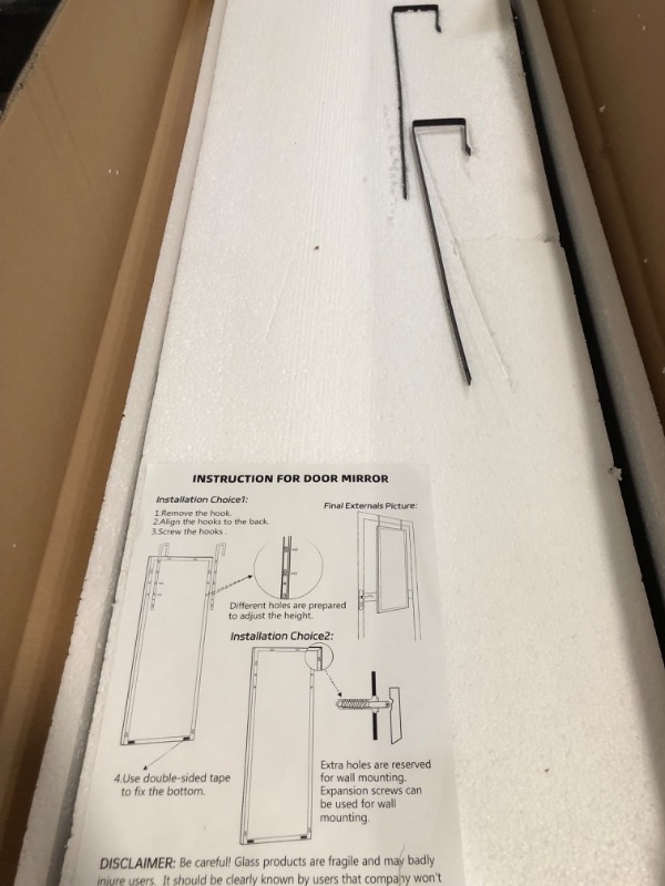 Photo 1 of Full Length Mirror 48x14 Inches - Over The Door Hanging Mirror for Bedroom, Living Room, Closet - Arch Floor Mirror, Door Mirror with Black Frame - No Drill Easy Install
