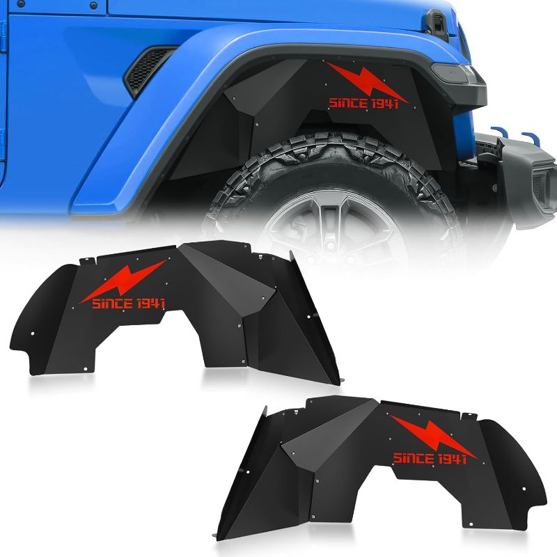 Photo 1 of Front Inner Fender Liners Compatible with 2018 2019 2020 2021 2022 2023 2024 2025 Jeep Gladiator JT & Wrangler JL JLU, Lightning Style Mud Guards Wheel Well Liners Fender Flares Cover (2 PCS)