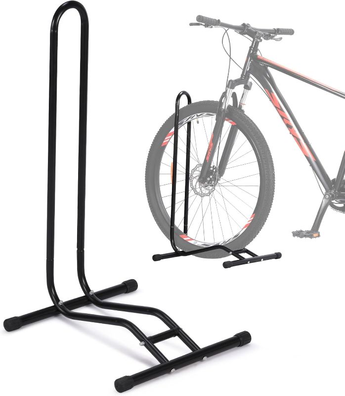 Photo 1 of Bike Floor Stand for Indoor/Outdoor Storage - Fits 16"-29" Bikes, Supports Tires up to 2.8" Wide, Stable and Space-Saving Design