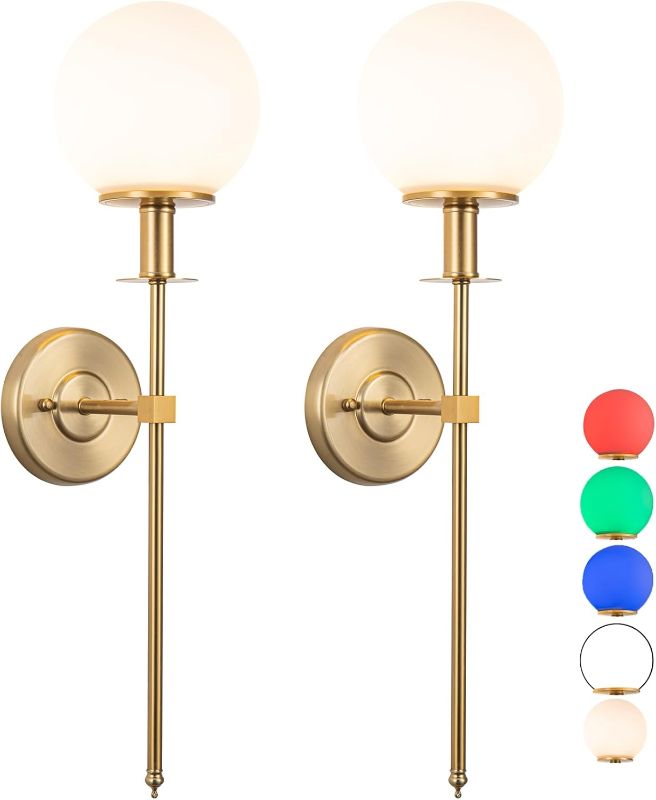 Photo 1 of Battery Operated Wall Sconces Set of 2,Gold Glass Globe Rechargeable Wireless Wall Light Fixture with Remote 10 Colors Modes Dimmable Bulb for Apartment,Farmhouse,Bedroom (Included Bulb)